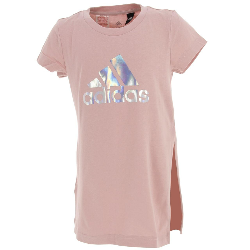 T-shirt long col rond logo irisé rose fille - Adidas