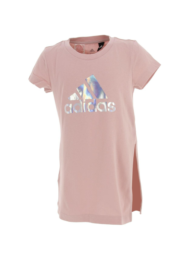 T-shirt long col rond logo irisé rose fille - Adidas