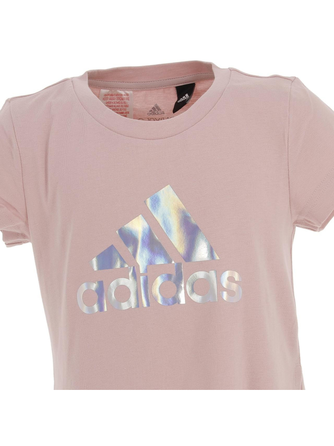 T-shirt long col rond logo irisé rose fille - Adidas