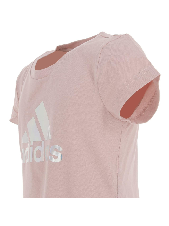 T-shirt long col rond logo irisé rose fille - Adidas