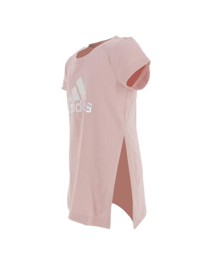 T-shirt long col rond logo irisé rose fille - Adidas