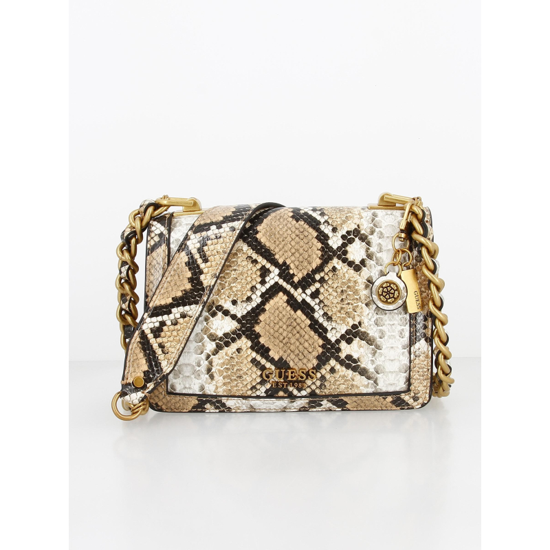 Sac bandoulière abey flap python beige femme - Guess