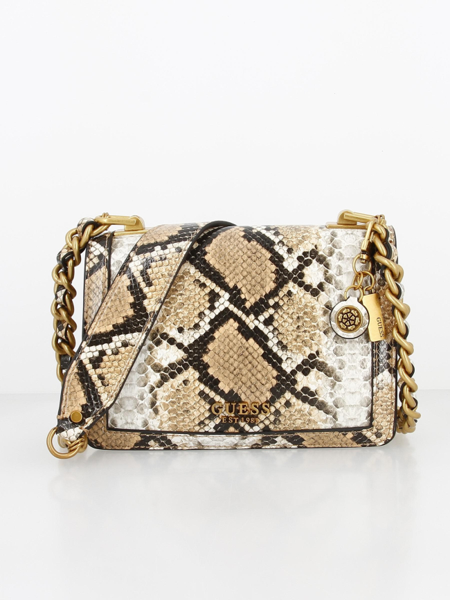 Sac bandoulière abey flap python beige femme - Guess
