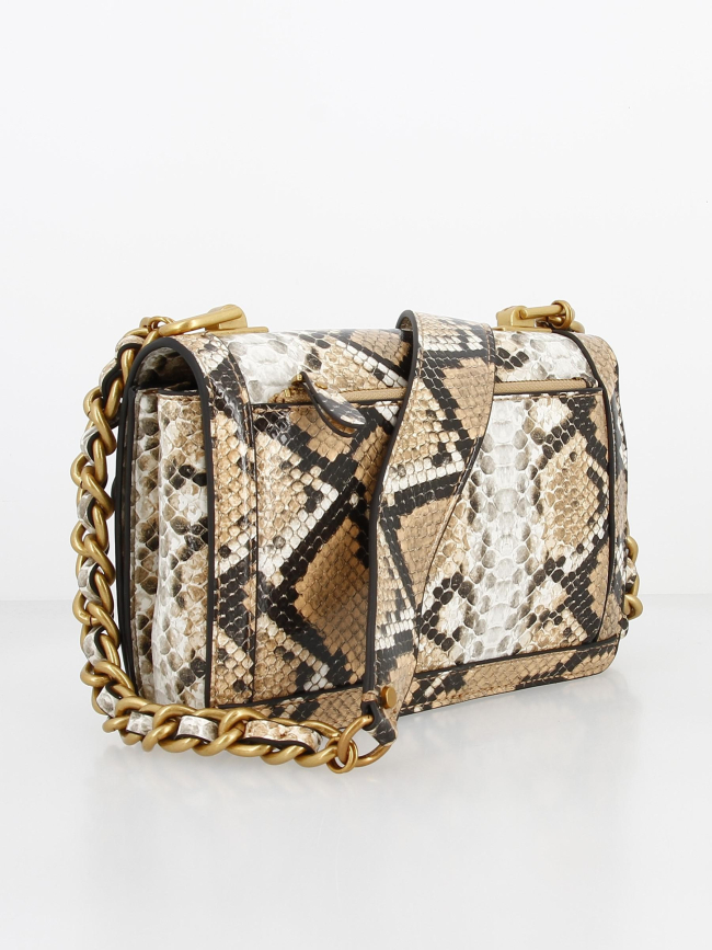 Sac bandoulière abey flap python beige femme - Guess