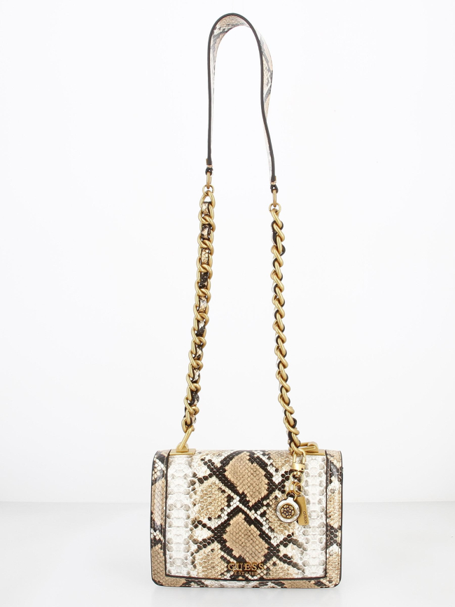 Sac bandoulière abey flap python beige femme - Guess