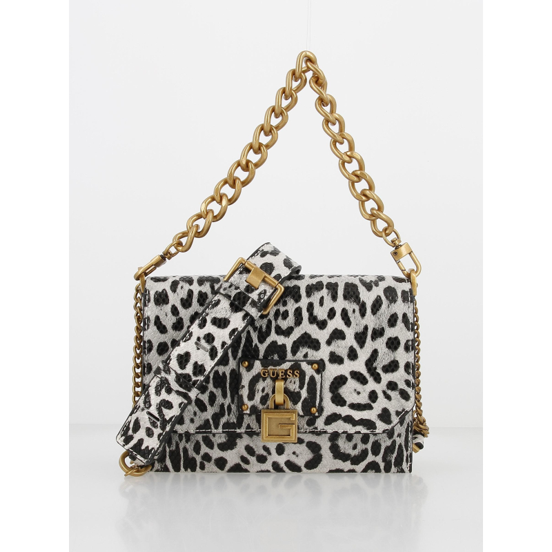 Sac bandoulière centre léopard noir femme - Guess