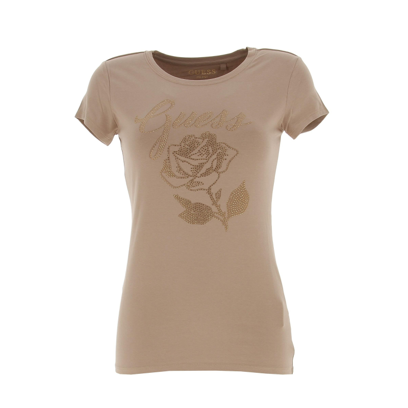 T-shirt rose logo marron femme - Guess