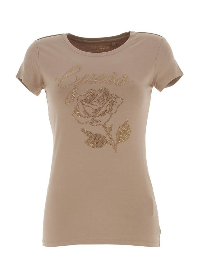 T-shirt rose logo marron femme - Guess