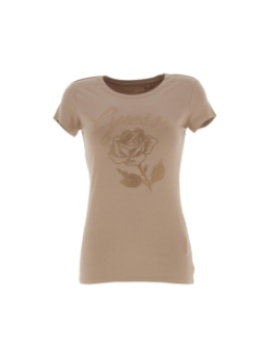 T-shirt rose logo marron femme - Guess