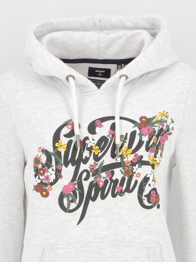 Sweat à capuche vintage logo gris femme - Superdry