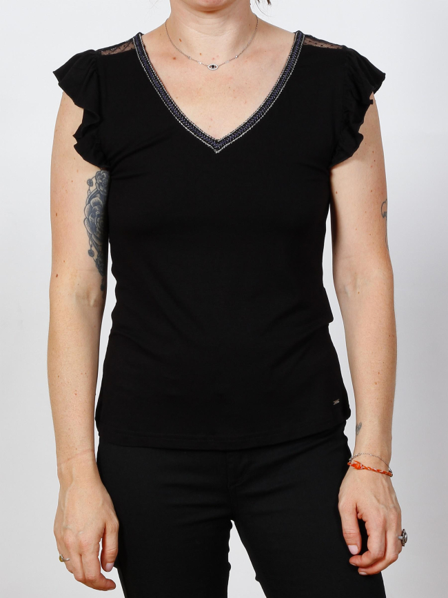 T-shirt col v sans manche duchan noir femme - Morgan