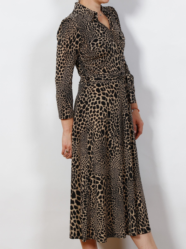 Robe longue robbie léopard beige femme - Morgan