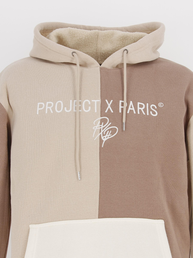 Sweat à capuche colorblock beige homme - Project X Paris
