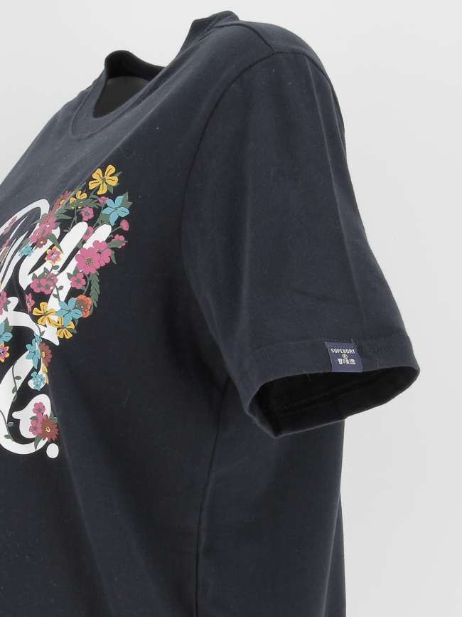 T-shirt script floral bleu marine femme - Superdry