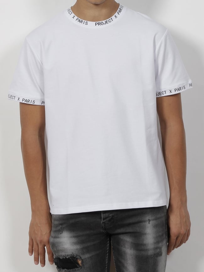 T-shirt col imprimé blanc homme - Project X Paris