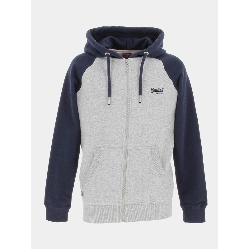Sweat à capuche zippé baseball gris homme - Superdry