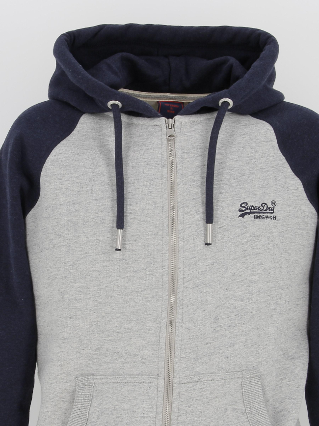 Sweat à capuche zippé baseball gris homme - Superdry