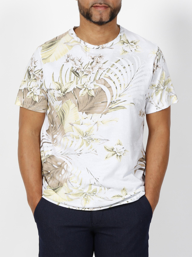 T-shirt guven à fleurs blanc homme - Izac