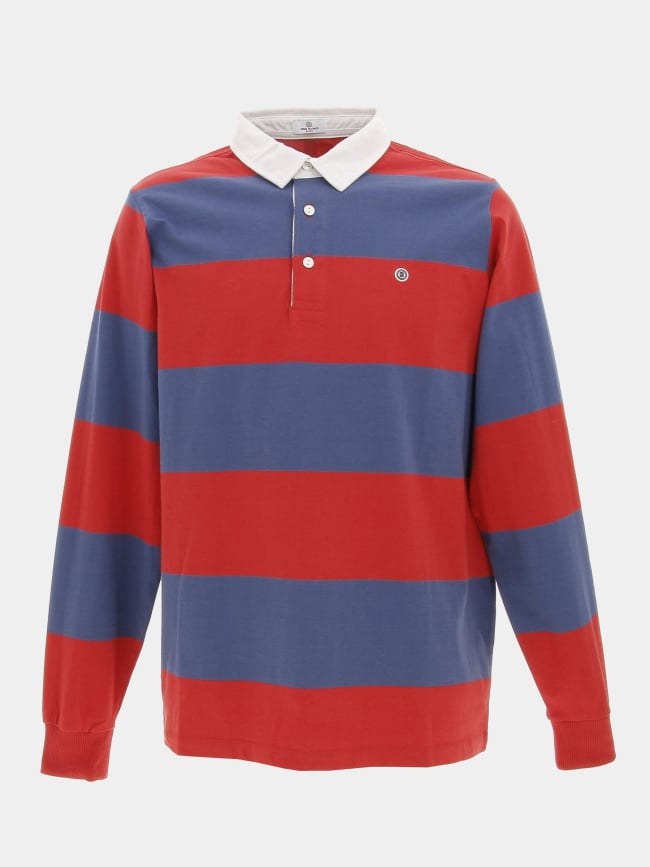 Polo jersey manche longue rayé bleu/rouge homme - Serge Blanco