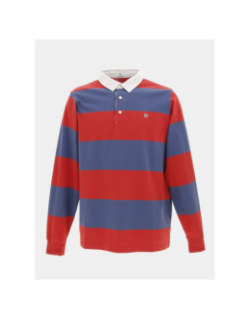 Polo jersey manche longue rayé bleu/rouge homme - Serge Blanco