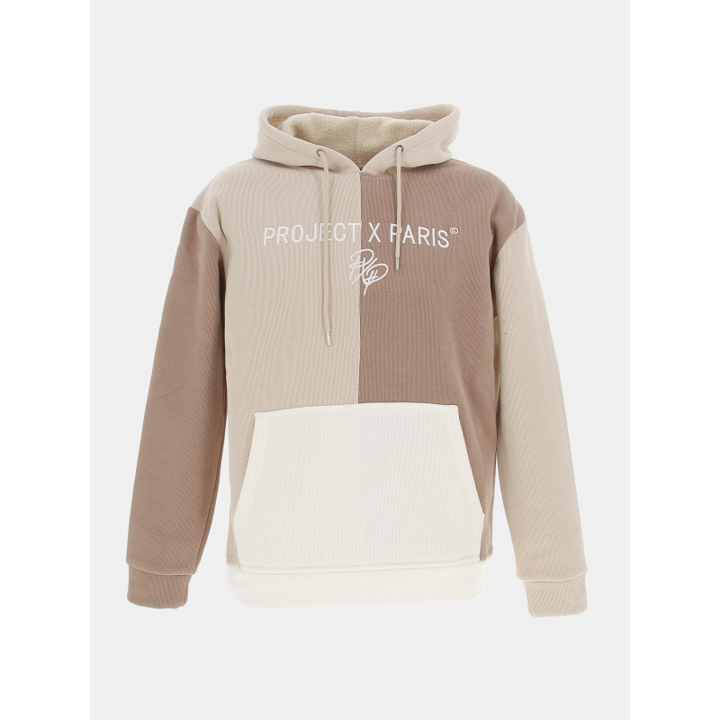 Sweat à capuche colorblock beige homme - Project X Paris