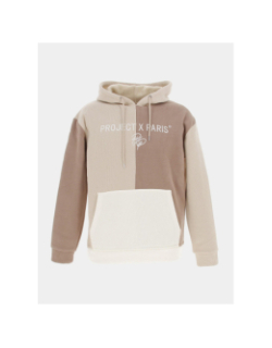 Sweat à capuche colorblock beige homme - Project X Paris