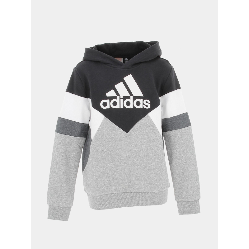 Sweat à capuche tricolore gris/noir/blanc enfant - Adidas