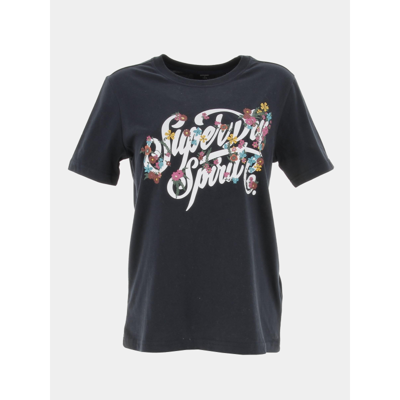 T-shirt script floral bleu marine femme - Superdry