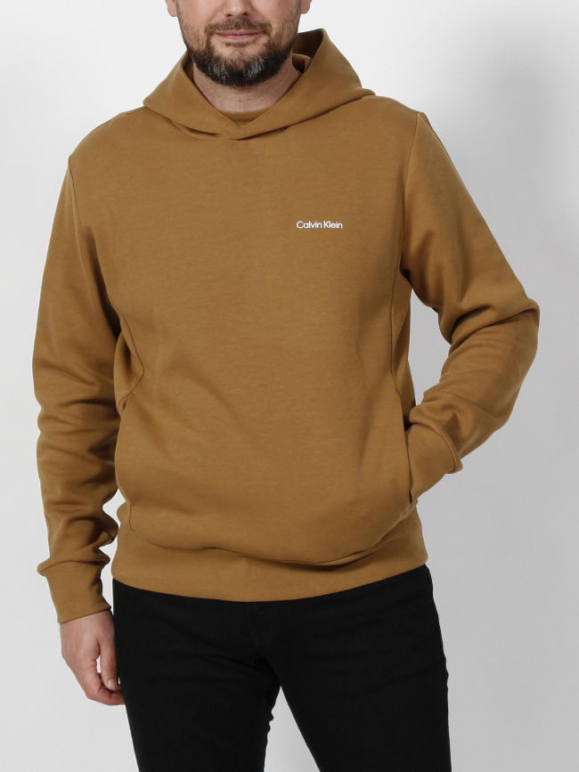 Sweat à capuche micro logo marron homme - Calvin Klein