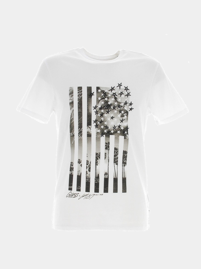 T-shirt flag collage blanc homme - Guess