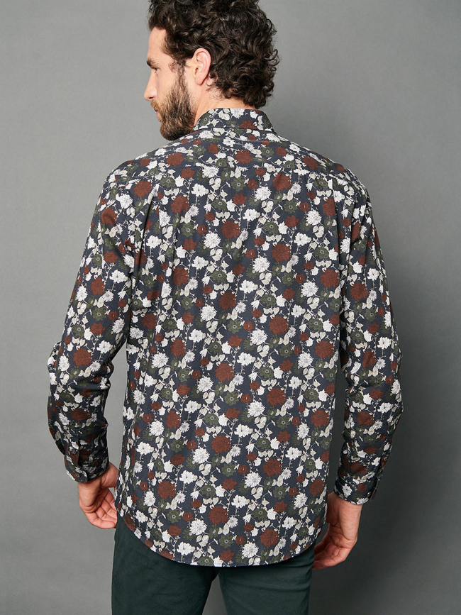 Chemise à fleurs celian popeline noir homme - Delahaye