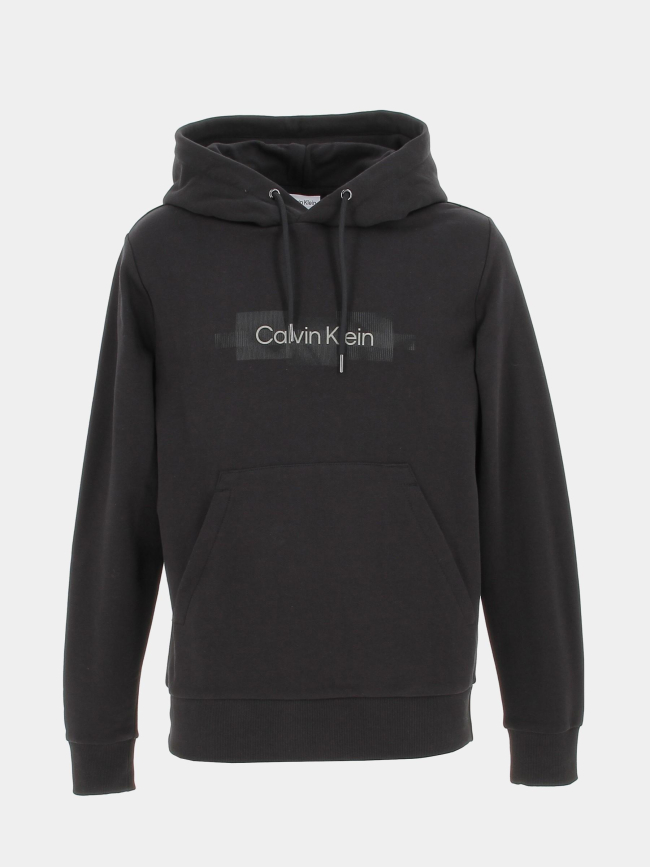 Sweat à capuche box striped logo noir homme - Calvin Klein