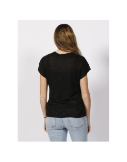 T-shirt en lin col rond noir femme - Calvin Klein