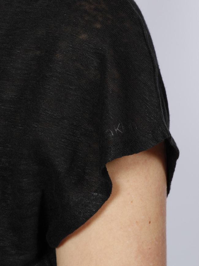 T-shirt en lin col rond noir femme - Calvin Klein