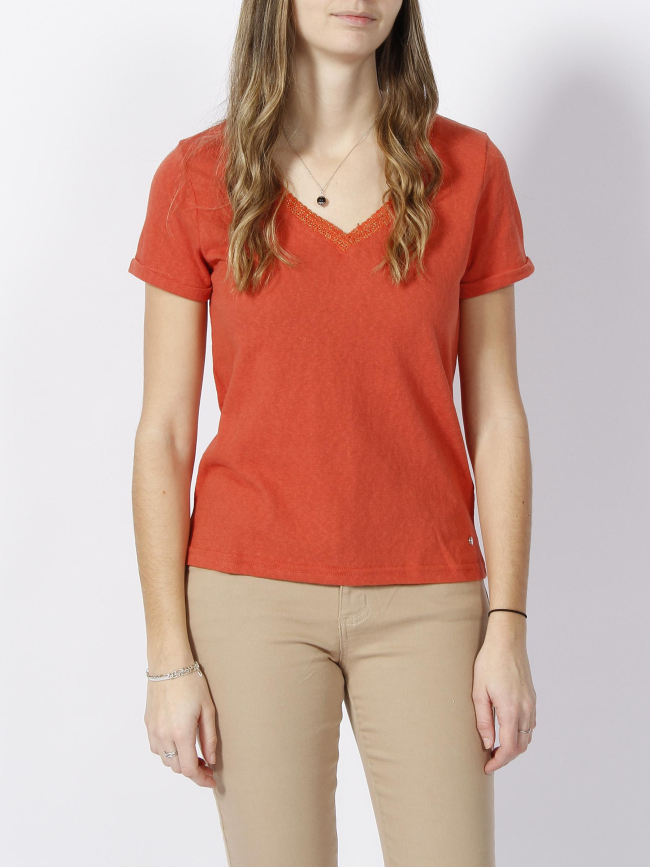 T-shirt chenoa col pailleté orange femme - Deeluxe