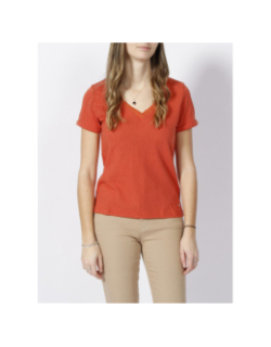 T-shirt chenoa col pailleté orange femme - Deeluxe