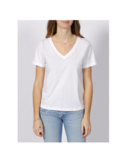 T-shirt smooth col v blanc femme - Calvin Klein