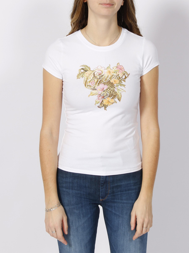 T-shirt hibiscus logo r4 blanc femme - Guess