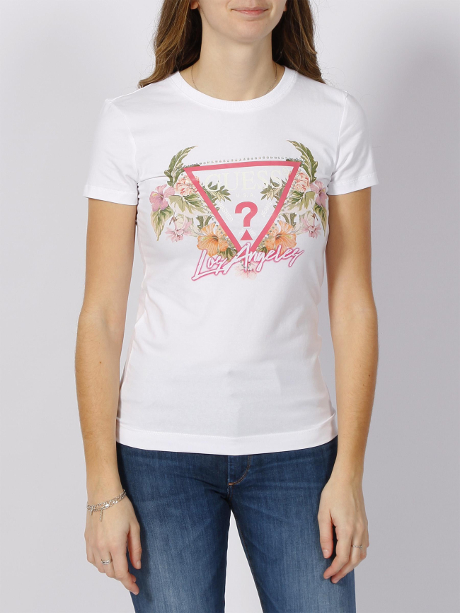 T-shirt triangle flowers blanc femme - Guess