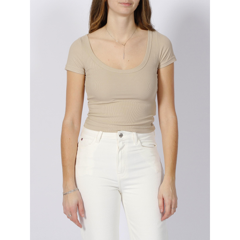 T-shirt cheryl jewel dos ouvert beige femme - Guess