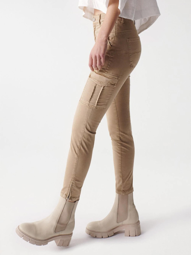 Pantalon cargo glamour crop beige femme - Salsa