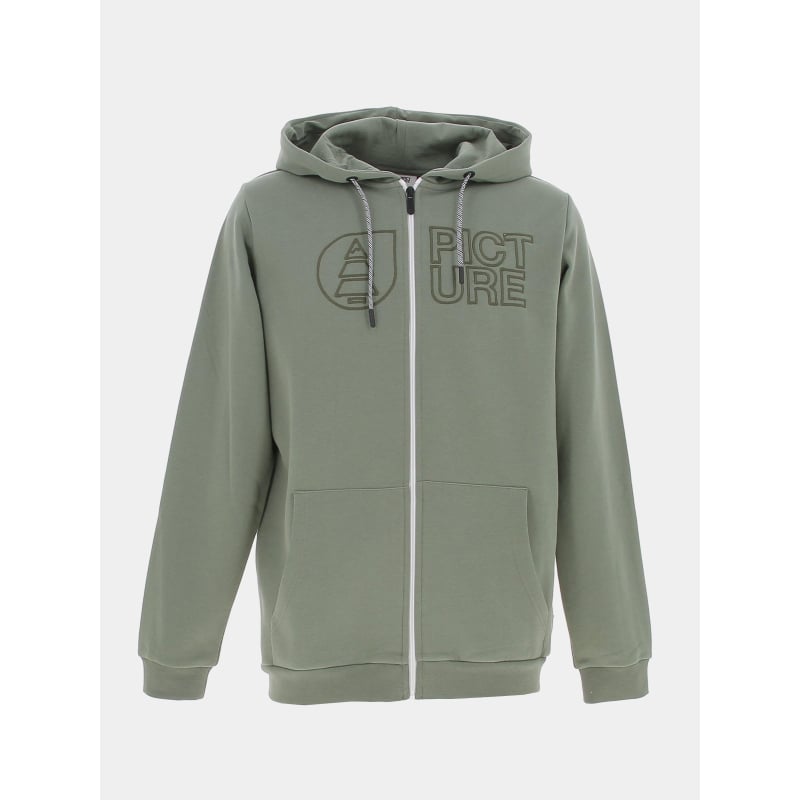 Sweat zippé à capuche basement vert kaki homme - Picture