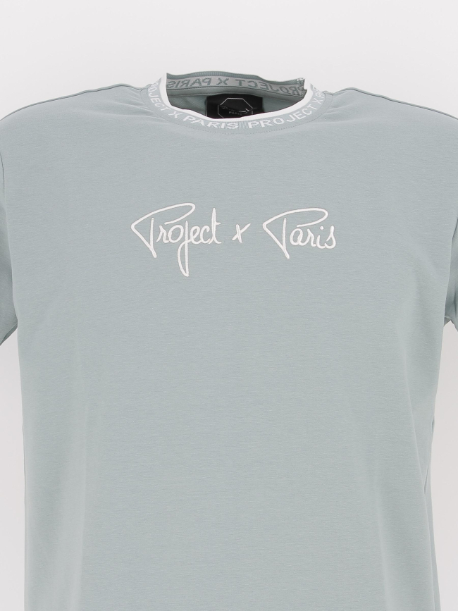 T-shirt basic col logo bleu vert homme - Project X Paris