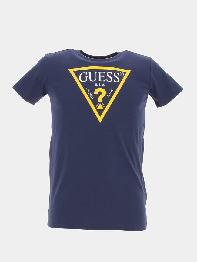 T-shirt éco logo bleu marine jaune enfant - Guess