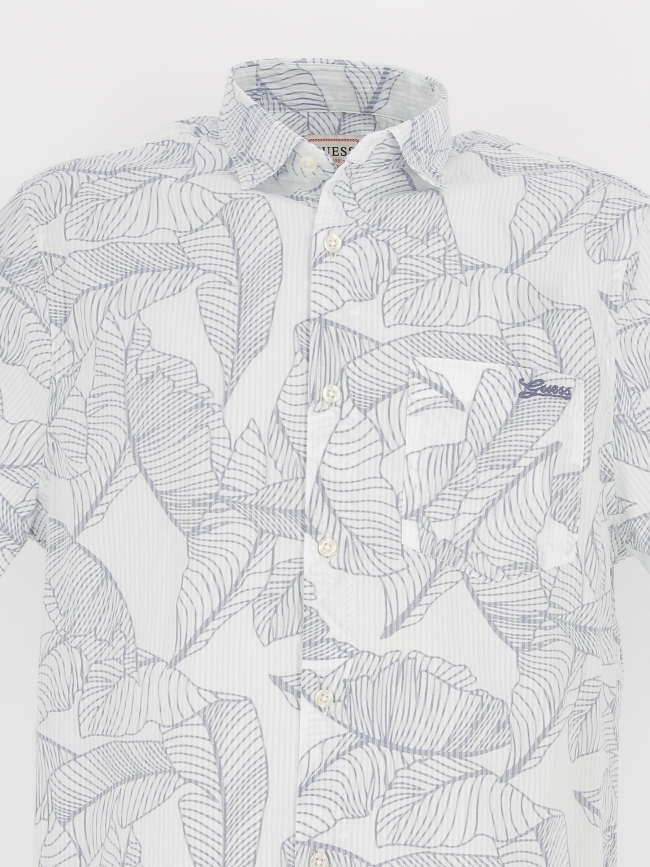 Chemise rayée à fleurs collins blanc bleu homme - Guess