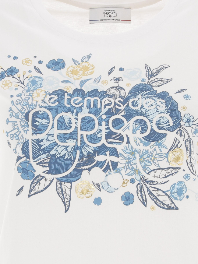 T-shirt logo fleurs gracygi blanc fille - Le Temps Des Cerises