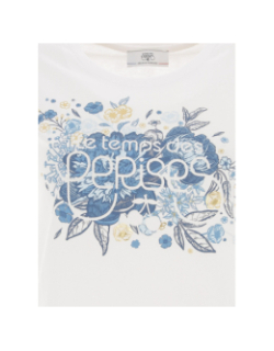 T-shirt logo fleurs gracygi blanc fille - Le Temps Des Cerises