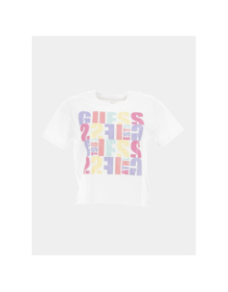 T-shirt crop logo coloré blanc fille - Guess