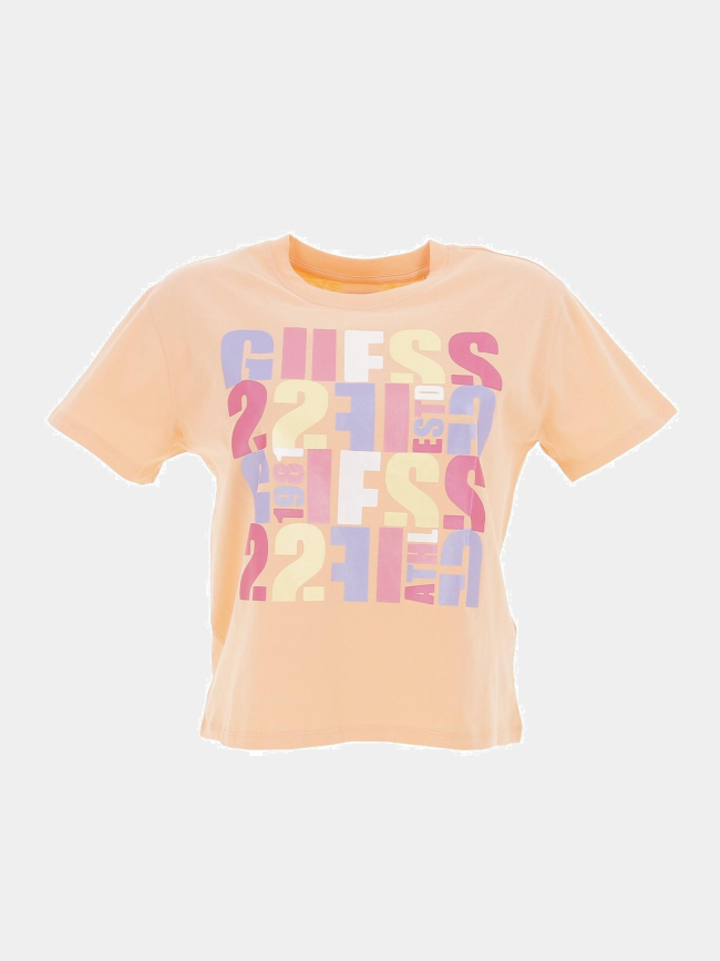 T-shirt crop logo orange fille - Guess