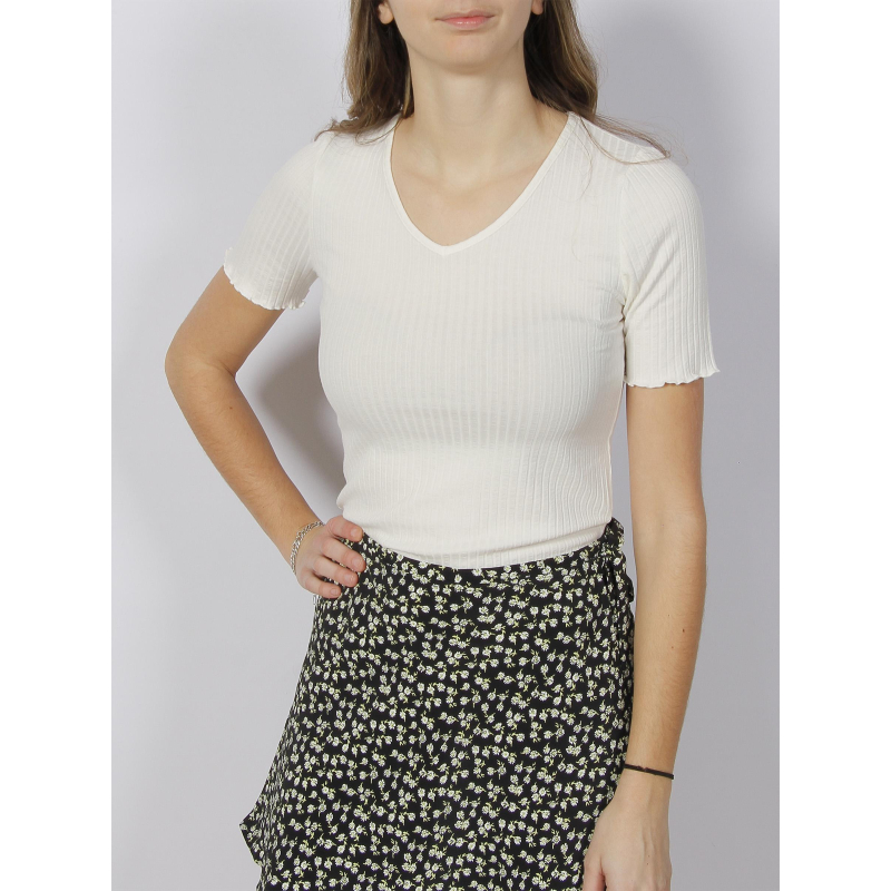 T-shirt fransiska côtelé blanc femme - JDY